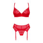Комплект Obsessive Ingridia 3-pcs set XS/S, червоний, бюстгальтер, стрінги, пояс