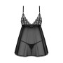Сорочка бебі-дол Obsessive Blomentis babydoll & thong, XL/2XL, мереживний ліф, стрінги в комплекті