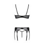 Комплект Passion LEAFA SET black, L/XL, мереживо+сітка, бюстгальтер на кісточках, стрінги, пояс для панчіх