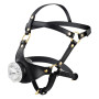 Маска-збруя для мінету LOCKINK SEVANDA Blowjob Head Harness, чорна, з м’якою вставкою у вигляді губ