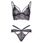 Еротичний комплект зі стрепами та стразами Leg Avenue Ready Or Not M Black, бра + стрінги