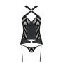 Сітчастий комплект з візерунком Passion HIMA CORSET L/XL black корсет з халтером, підв'язки, трусики