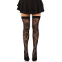 Панчохи Leg Avenue Wild rose net thigh highs, One Size, чорні, широка резинка, малюнок-троянди