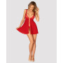 Бебі-дол Obsessive Elianes babydoll & thong, XL/2XL, червоний, мереживний ліф, трусики-танга в наборі
