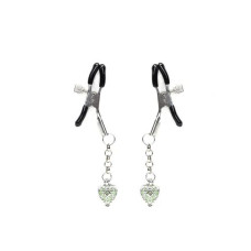 Затискачі для сосків із сердечком Liebe Seele Glow-in-dark Nipple Clamps Green, світяться в темряві
