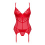 Комплект корсет та стрінги Obsessive Ingridia corset & thong XL/2XL, червоний