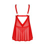 Бебі-дол Obsessive Elianes babydoll & thong, XS/S, червоний, мереживний ліф, трусики-танга в наборі