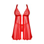 Бебі-дол Obsessive Elianes babydoll & thong, XS/S, червоний, мереживний ліф, трусики-танга в наборі