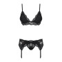 Мереживний комплект білизни Obsessive 810-SEG-1 S/M Black, бюстгальтер, стрінги, пояс для панчіх