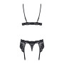 Мереживний комплект білизни Obsessive 810-SEG-1 S/M Black, бюстгальтер, стрінги, пояс для панчіх