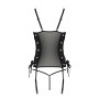 Сітчастий корсет з люверсами і знімними пажами Passion MALWIA CORSET 2XL/3XL black екошкіра, стрінги