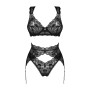 Комплект білизни Obsessive Donna Dream 3-pcs set XS/S Black, бюстгальтер, стрінги, пояс для панчіх