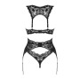 Комплект білизни Obsessive Donna Dream 3-pcs set XS/S Black, бюстгальтер, стрінги, пояс для панчіх