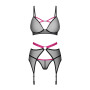 Комплект Obsessive Novenes 3-pcs set, M/L, прозорий ліф на кісточках, стрінги, пояс