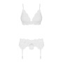 Мереживний комплект білизни Obsessive 810-SEG-2 S/M White, бюстгальтер, стрінги, пояс для панчіх