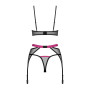 Комплект Obsessive Novenes 3-pcs set, XL/2XL, прозорий ліф на кісточках, стрінги, пояс