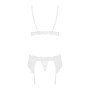 Мереживний комплект білизни Obsessive 810-SEG-1 L/XL White, бюстгальтер, стрінги, пояс для панчіх