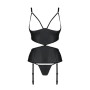 Корсет з відкритими грудьми Passion JANNIES CORSET XXL/XXXL black, стрінги в наборі