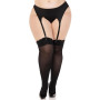 Панчохи Leg Avenue Lace top opaque thigh highs, 1X/2X, чорні, напівпрозорі, мереживна резинка