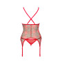 Корсет Obsessive Jollymore corset, M/L, у клітинку, з мереживом, пажі для панчіх, стрінги в комплекті