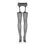Сітчасті панчохи-стокінги з квітковим малюнком Obsessive Garter stockings S207 XL/XL, чорні, доступ