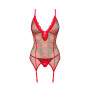 Корсет Obsessive Jollymore corset, XL/2XL, у клітинку, з мереживом, пажі для панчіх, стрінги в комплекті