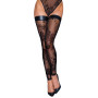 Панчохи без миска Noir Handmade F243 Tulle stockings with patterned flock embroidery, XXL