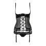 Корсет з відкритими грудьми Passion Exclusive NORTH CORSET XXL/XXXL, black, пажі, трусики, шнурівка