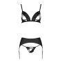 Комплект з екошкіри Passion MILEY SET L/XL, black, трусики, бюстгальтер, пояс для панчіх