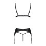 Комплект з екошкіри Passion MILEY SET L/XL, black, трусики, бюстгальтер, пояс для панчіх