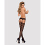 Панчохи-стокінги із комбінованою сіткою Obsessive Garter stockings S214 S/M/L, чорні