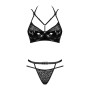 Еротичний комплект під латекс зі стрепами Obsessive Bagirela 2-pcs set S/M, чорний, під леопард, бюс