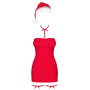 Сорочка Obsessive Kissmas chemise 2XL/3XL, червона, чокер, гартери та шапочка з помпоном у комплекті