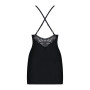 Сатиновий комплект для сну з мереживом Obsessive 828-CHE-1 chemise & thong S/M, чорний, сорочка, стр