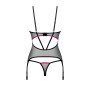 Корсет Obsessive Novenes corset & thong, XL/2XL, прозорий, відкрита спина, стрінги в комплекті
