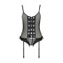 Корсет зі шнурівкою Passion NESSY CORSET L/XL black, стрінги з відкритим доступом, пажі для панчіх