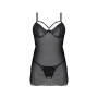Пеньюар Passion DROSERA CHEMISE black, L/XL, мереживний ліф зі стрепами, трусики в комплекті