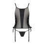 Сітчастий корсет з екошкіри Passion MALWIA CORSET 4XL/5XL black, з люверсами та знімними пажами