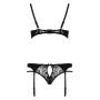Комплект білизни Passion PAULINE SET L/XL, black, стрепи, ліф, стрінги і пояс для панчох