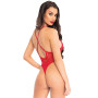 Мереживне боді Leg Avenue Floral lace thong teddy Red, шнурівка на грудях, one size