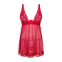 Прозора сорочка бебі-дол Obsessive Lacelove babydoll & thong M/L Red, мереживо, стрінги