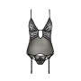 Корсет з декольте Passion ERZA CORSET L/XL, black, пажі, трусики, напівпрозорий