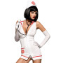 Еротичний костюм медсестри Obsessive Emergency dress S/M, white, сукня, стринги, рукавички, чепчик, стетоскоп