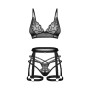 Комплект Obsessive Blomentis 3-pcs set, M/L, м’який ліф, стрінги зі стрепами, пояс із гартерами