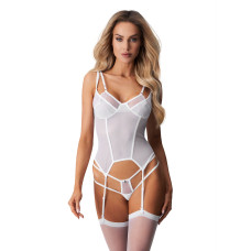 Корсет Obsessive Arrowel White corset L/XL, з підв’язками для панчіх