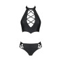 Комплект з еко-шкіри Passion NANCY BIKINI L/XL, black, бра та трусики з імітацією шнурівки