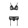 Комплект білизни Passion NESSY SET XXL/XXXL black, бюстгальтер, пояс для панчіх, стрінги