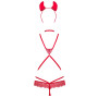 Еротичний костюм чортика зі стреп Obsessive Evilia teddy red S/M, боді, чокер, накладки на соски, обруч з ріжками