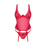 Прозорий корсет Obsessive Lacelove corset XL/2XL Red, мереживо, підв’язки для панчіх