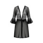 Пеньюар Passion LEAFA PEIGNOIR black, L/XL, довжина трохи вище коліна, широкі рукави, зав'язується на пояс